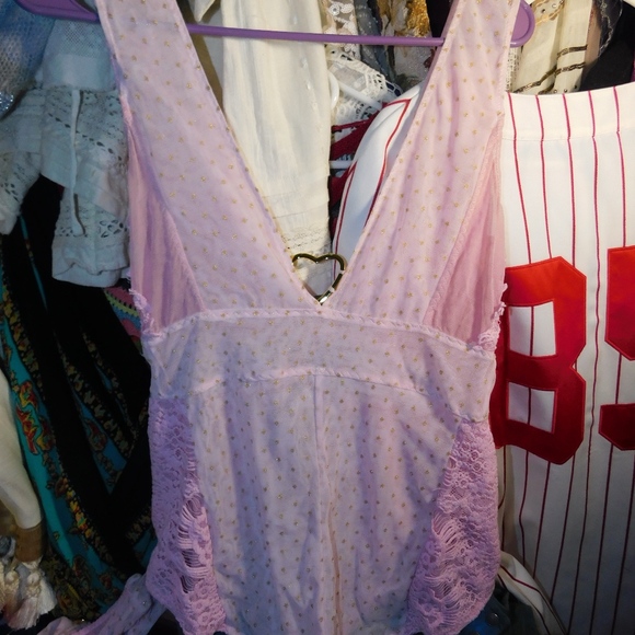 Free People Breaking Hearts Metllic Lce Bodysuit - Picture 3 of 5